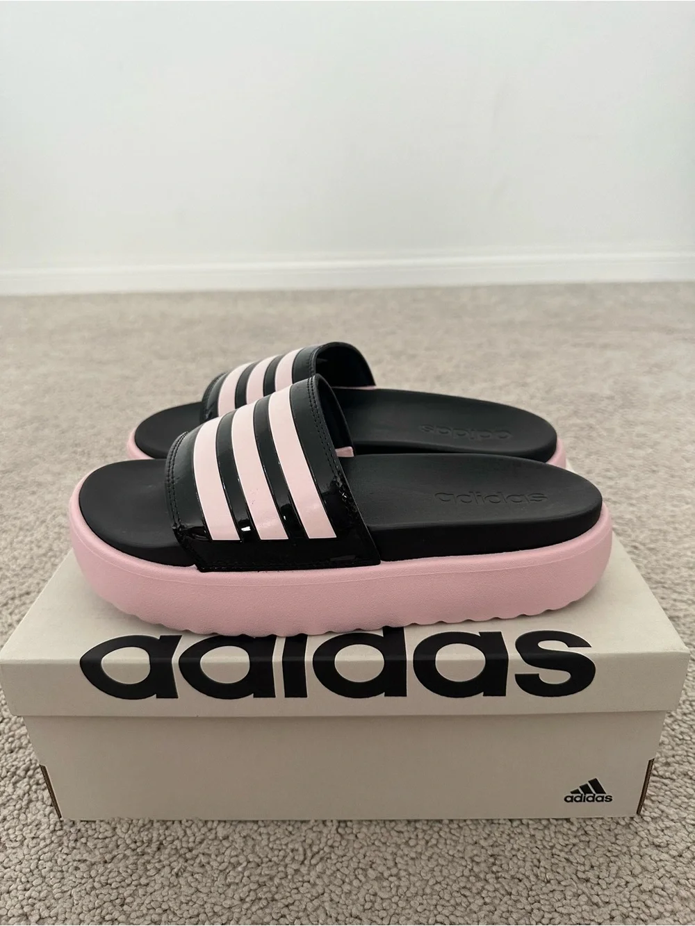 Adidas Adilette Platform Slides Black Pink Size 9 Women IH0720 New